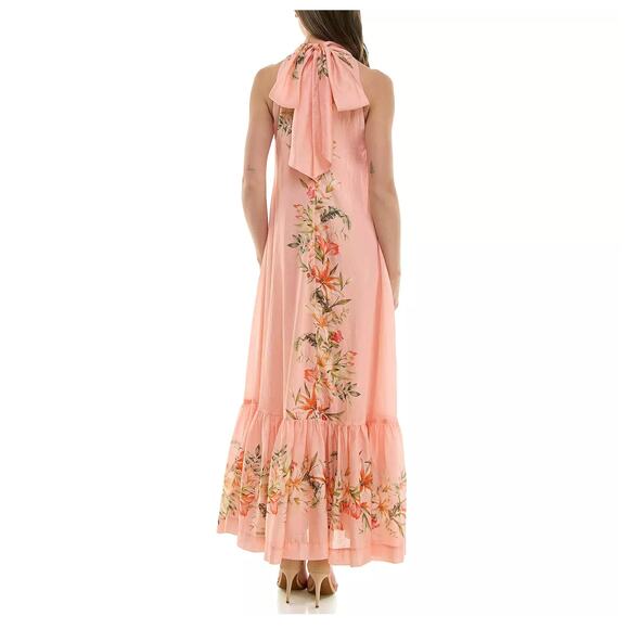NWT Taylor peach floral halter ruffle maxi dress size 8 - Picture 3 of 9